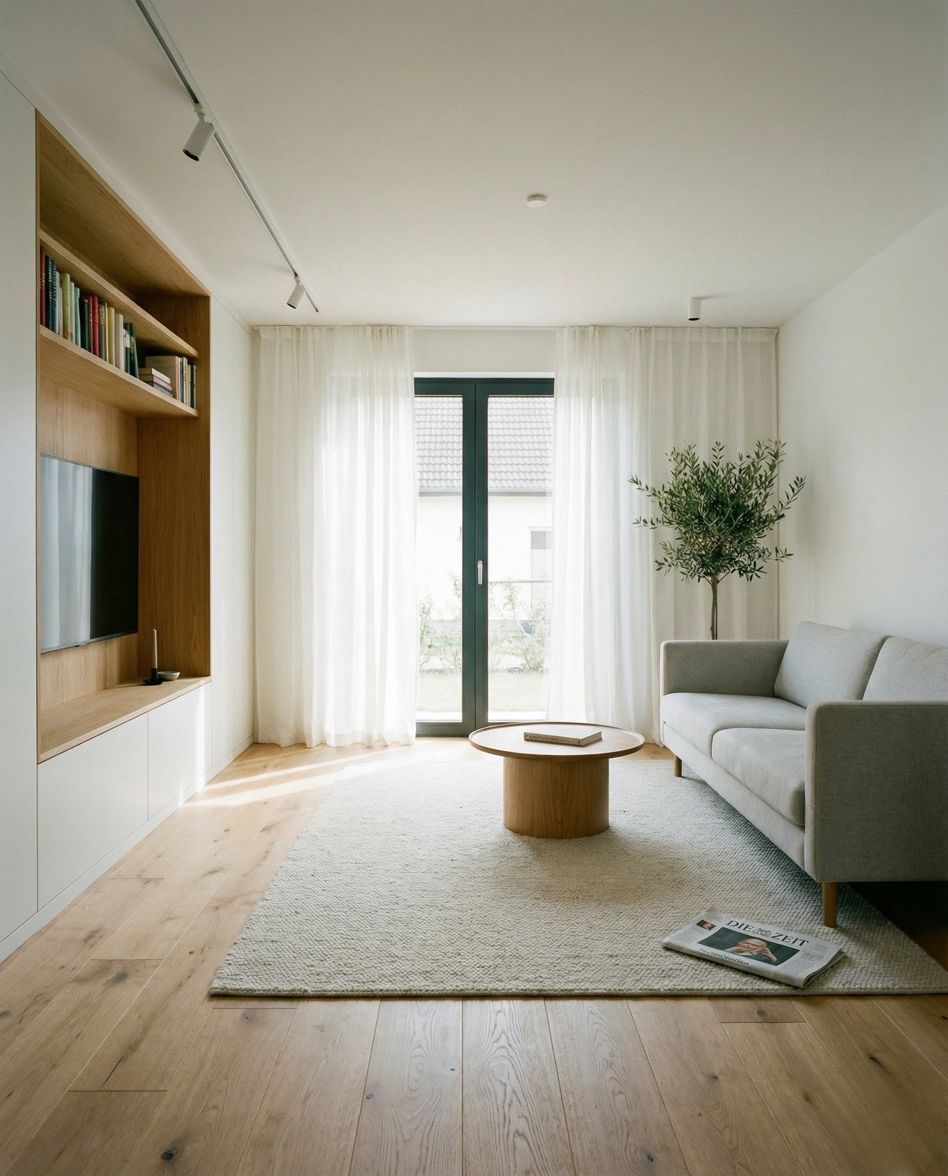 Komplett renovierter Wohnraum mit Eichenparkett und modernem Interieur